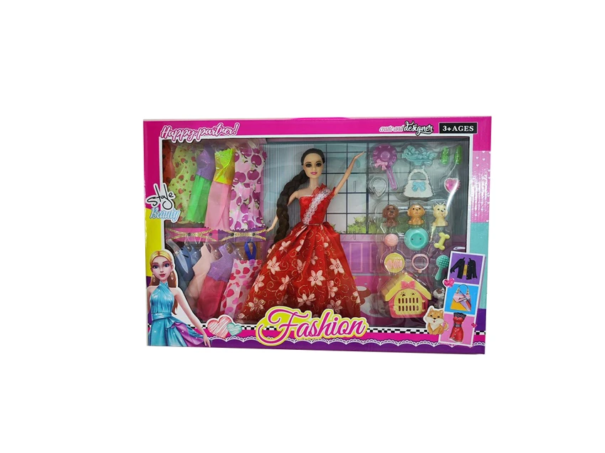 High-grade 11.5-inch movable hand solid body grand wedding Barbie with pet dog blister accessories and hanging dresses