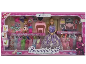 High-grade 11.5-inch 9-joint solid body wedding Barbie with 3-inch doll, dressing table, bicycle, hat, comb and mirror blister accessories & hanging dresses