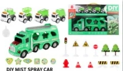 Cartoon Educational Spray Music Container Truck with 4PCS Inertia Alloy Sanitation Cars Series