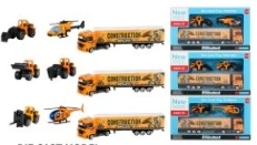 Alloy European Tractor Trailer with 2PCS Engineering Cars