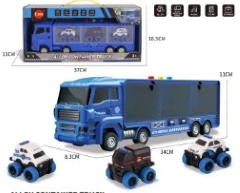 Light & Sound Gliding Police Container Truck with 3PCS Alloy Pull-back Off-road Cars Random