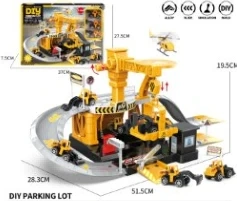 Track Parking Lot Engineering Series with 3PCS Alloy Gliding Cars Single Style No Mixed