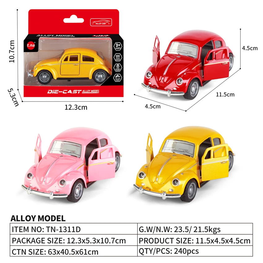 1:43 Alloy Powerback Beetle boleh membuka pintu 3 jenis campuran (tanpa kebenaran)