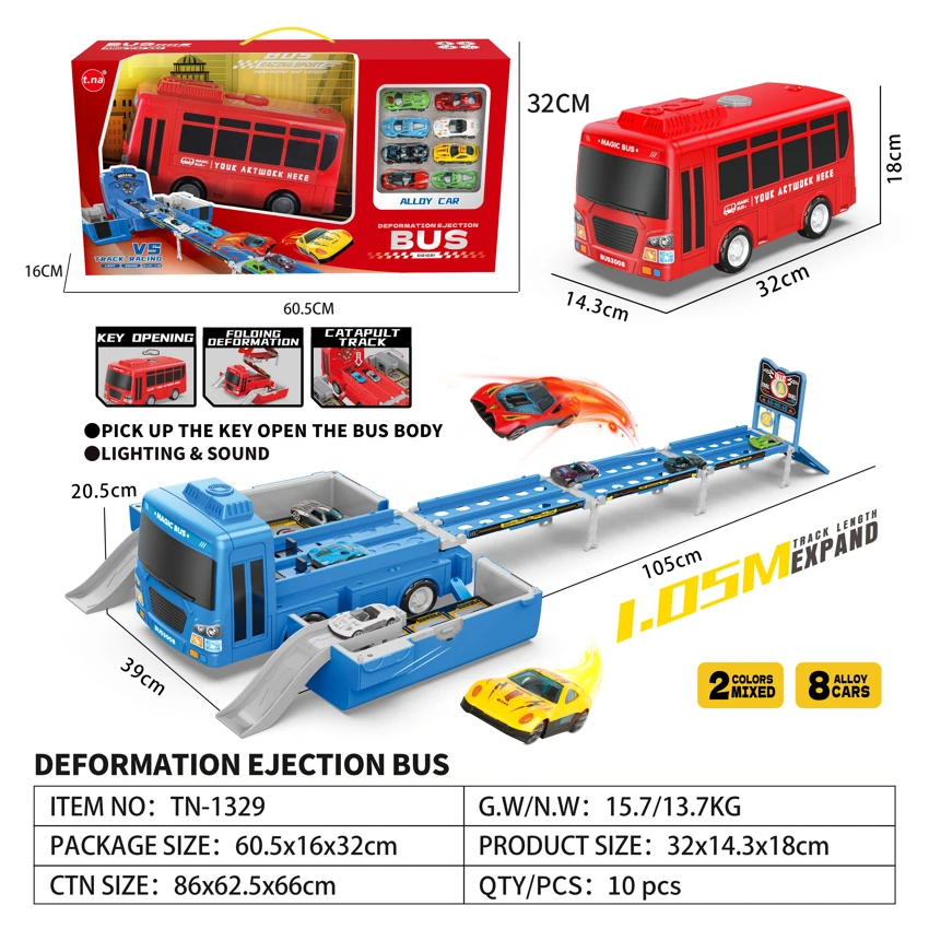 Suara dan cahaya licin baris penyimpanan deformasi lipat bus dengan ejeksi balap dengan 8 mobil paduan geser (acak) 2 warna campuran