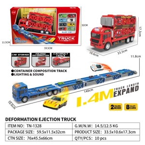 Light & Sound Gliding Storage Deformation Folding Inertia Truck with Ejection Race with 8PCS Alloy Gliding Cars (Random) 2-color Mixed