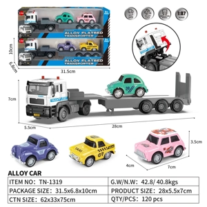Alloy Pull-back European Tractor Flatbed Transporter with 2PCS Alloy Pull-back Vintage Cars 2-style Mixed