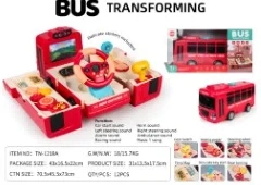 Cartoon Educational Light & Sound Steering Wheel Deformation Bus Story Car Red