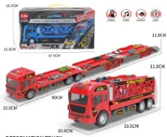Light & Sound Deformation Folding Ejection Inertia Truck with 6PCS Alloy Cars 2-color Mixed