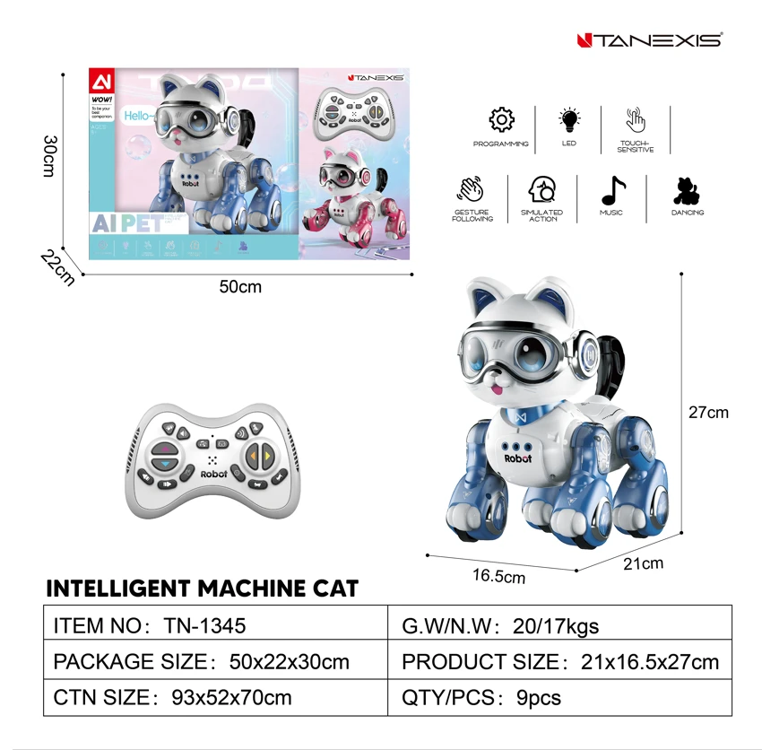Kawalan jauh suara pintar robot kucing dengan isyarat penginderaan sentuh<br/>Buah Biru