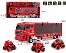 Light & Sound Gliding Fire Container Truck with 3PCS Alloy Pull-back Off-road Cars Random