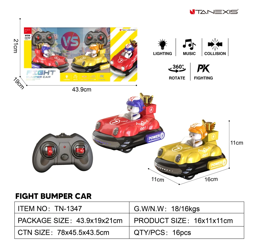 2.4G Dual Battle Remote Control Bumper Car with Light & Sound Effect 360掳 Rotation