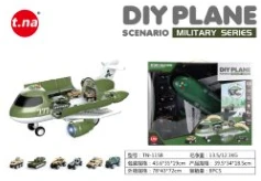Cartoon Storage Light & Sound Airplane with 6PCS Gliding Alloy Military Cars Random