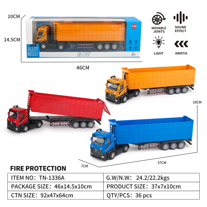 Light & Sound Inertia Alloy Tractor Engineering Dump Truck 3-color Mixed