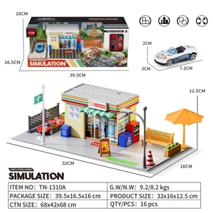 Simulation 24-hour Convenience Store with 2PCS Alloy Gliding Cars