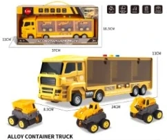 Light & Sound Gliding Engineering Container Truck with 3PCS Alloy Pull-back Off-road Cars Random