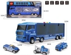 Light & Sound Gliding Police Container Truck with 3PCS Alloy Gliding Cars 2-style Mixed Random