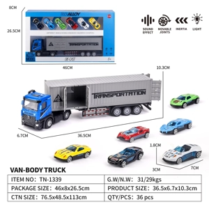 Light & Sound Inertia Alloy Tractor Container Cargo Truck with 6PCS Alloy Gliding Racing Cars