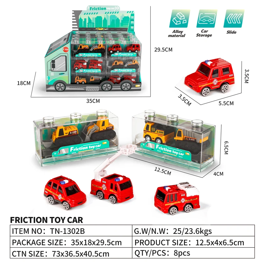 Mini Pull-back Alloy Fire + Engineering Car 24PCS