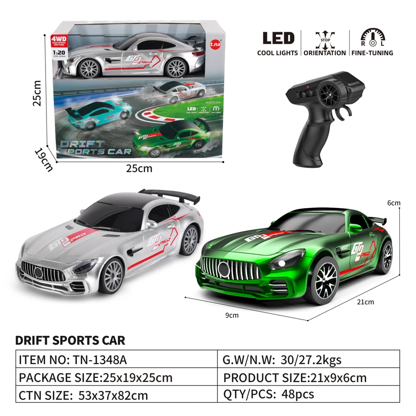1:20 4-channel 2.4G Remote Control Drift Car with Barrier Pack & 4 Spare Tires 2-color Mixed