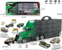 Light & Sound Container Truck with 6PCS Alloy Military Cars + Road Signs