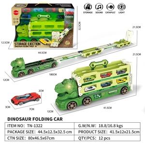 Light & Sound Music Inertia Dinosaur Storage Deformation Ejection Container Truck with 6PCS Alloy Gliding Racing Series