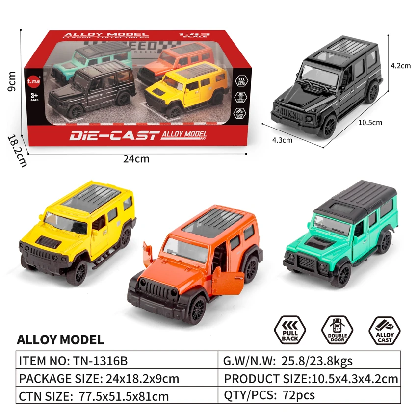 1:43 Alloy Pull-back Jeep Door-openable 4-style Mixed