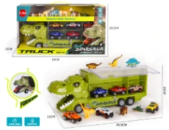 Light & Sound Dinosaur Container Inertia Truck with 6PCS Alloy Gliding Cars + 6PCS Dinosaurs