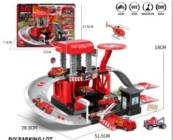 Track Parking Lot Fire Series with 3PCS Alloy Gliding Cars 2-style Mixed