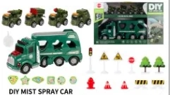 Cartoon Educational Spray Music Container Truck with 4PCS Inertia Alloy Military Cars Series