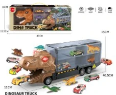 Kereta kontainer inersia dinosaur bunyi dan cahaya dengan 6 skuter aloi rawak dan 6 dinosaur