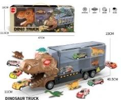 Light & Sound Dinosaur Container Inertia Truck with 6PCS Alloy Gliding Cars Random + 6PCS Dinosaurs