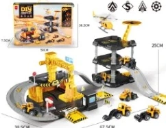 Track Parking Lot Engineering Series with 3PCS Alloy Gliding Cars + 1PCS Plastic Airplane