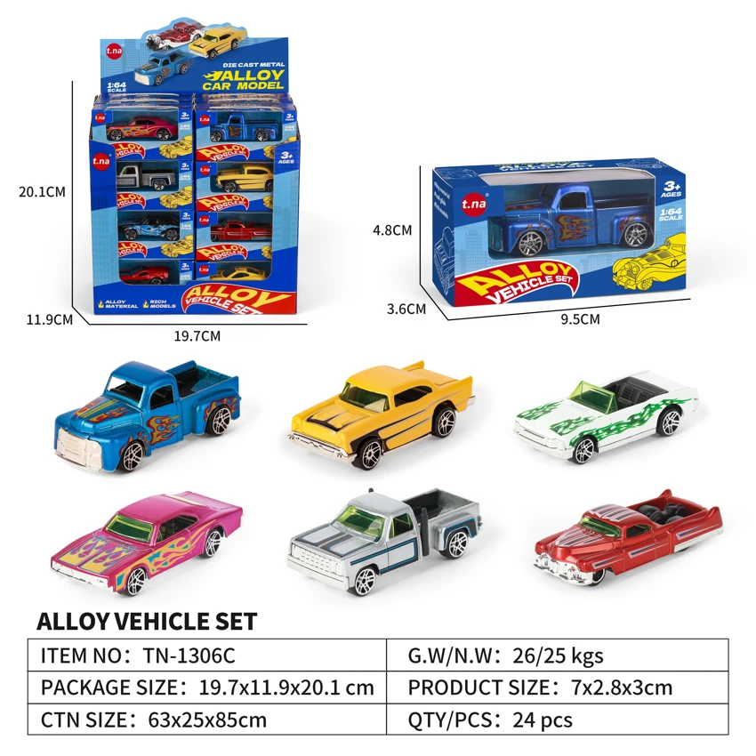 1:64 Classic Alloy Gliding Car 24PCS