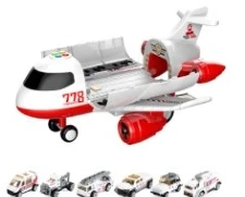 Cartoon Storage Light & Sound Airplane with 6PCS Gliding Alloy Medical Cars Random