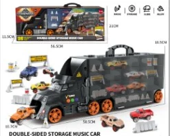 Light & Sound Container Truck with 6PCS Alloy Gliding Cars + Road Signs