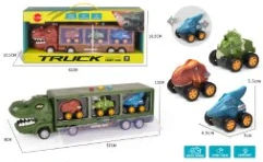 Light & Sound Dinosaur Spray Container Truck with 3PCS Alloy Pull-back Dinosaur Cars 2-color Mixed