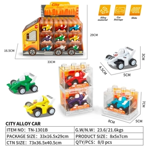 Q-version Building Block Box Alloy Pull-back Car 27PCS