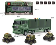 Light & Sound Gliding Military Container Truck with 3PCS Alloy Pull-back Off-road Cars