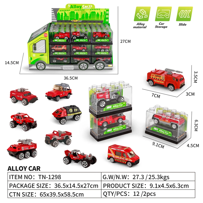 Blok kotak paduan meluncur mobil pemadam kebakaran 27PCS