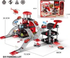 Track Parking Lot Fire Series with 6PCS Alloy Gliding Cars + 1PCS Plastic Airplane