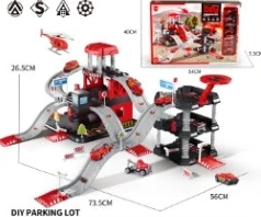 Track Parking Lot Fire Series with 6PCS Alloy Gliding Cars + 1PCS Plastic Airplane