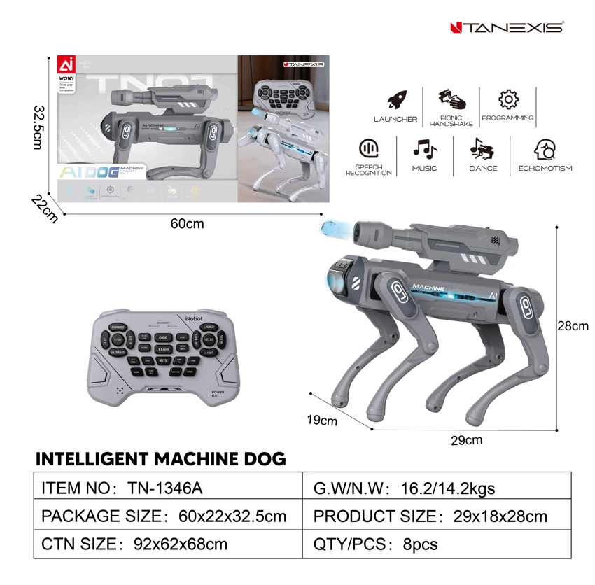 Anjing mekanik remote control suara cerdas dapat menembak peluru air (air bullet). Anjing mekanik remote control suara cerdas dapat menembak peluru air.<br/>abu-abu