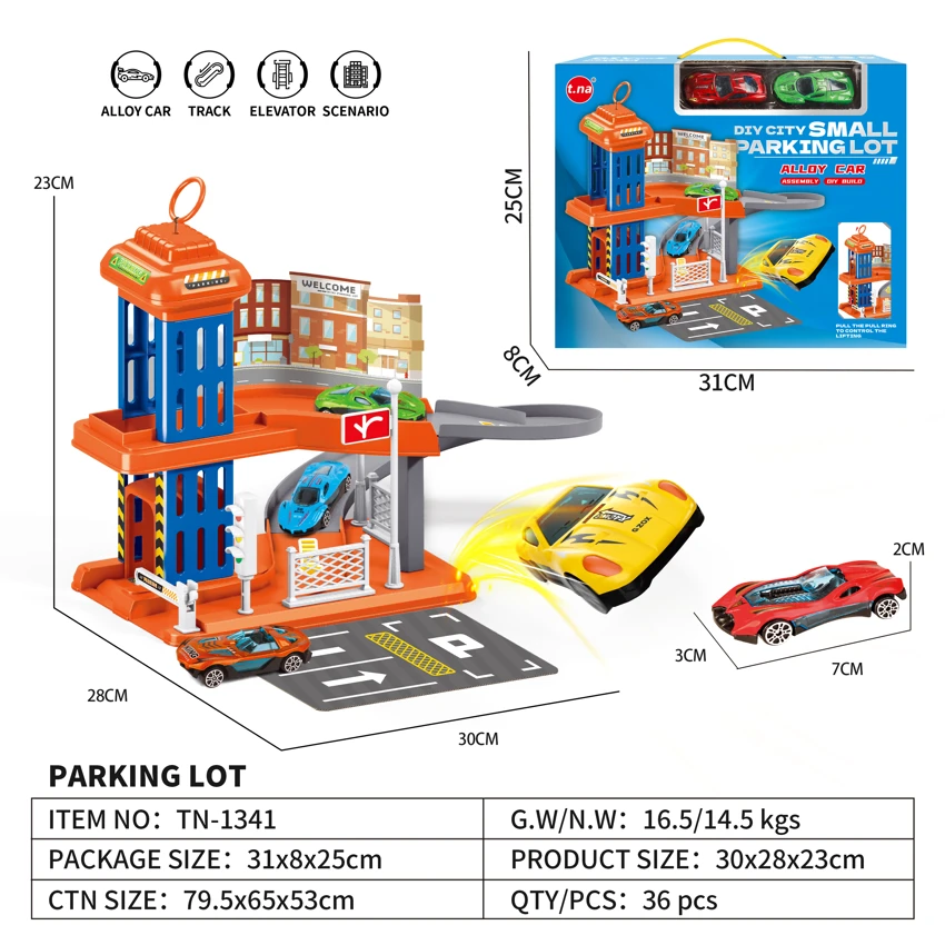 DIY kereta api bandar tempat letak kereta dengan 2 skuter aloi gaya rawak