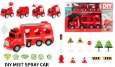 Cartoon Puzzle Spray Music Container Car dengan 4 Fire Inertia Alloy Car Series