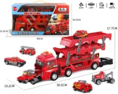 Light & Sound Folding Container Truck Fire Series with 6PCS Alloy Cars