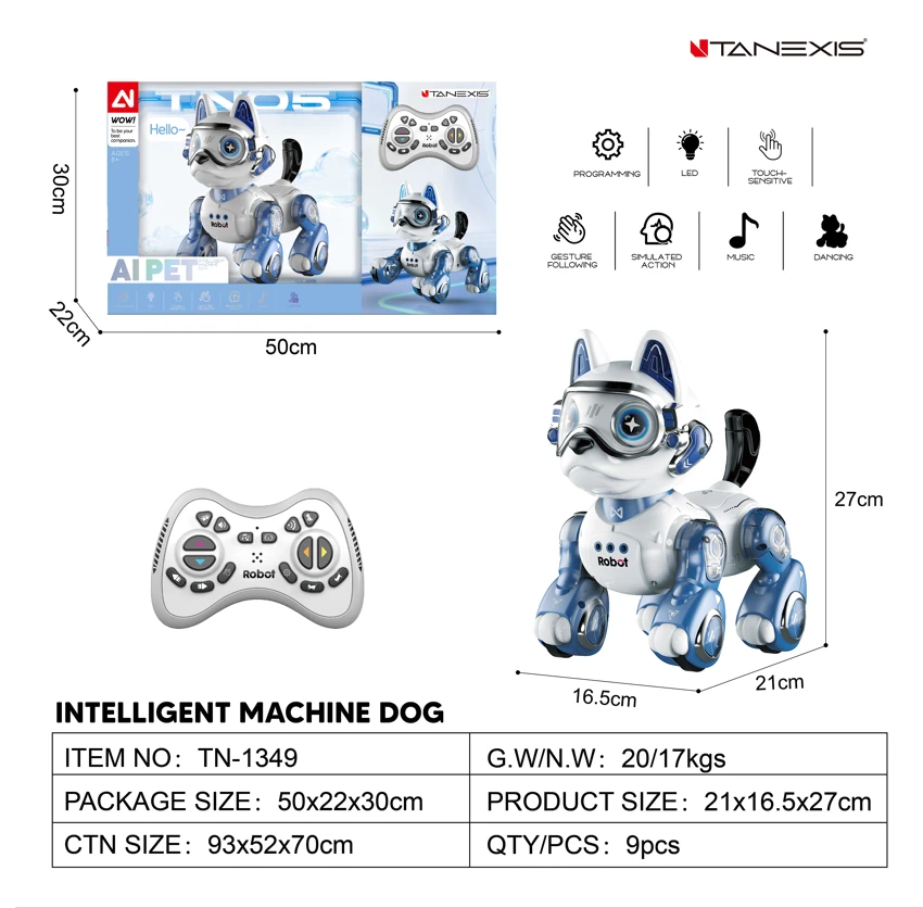 Intelligent Voice Remote Control Robot Dog with Gesture & Touch Induction Blue