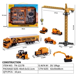 6PCS Alloy Gliding Engineering Car Tower Crane Set