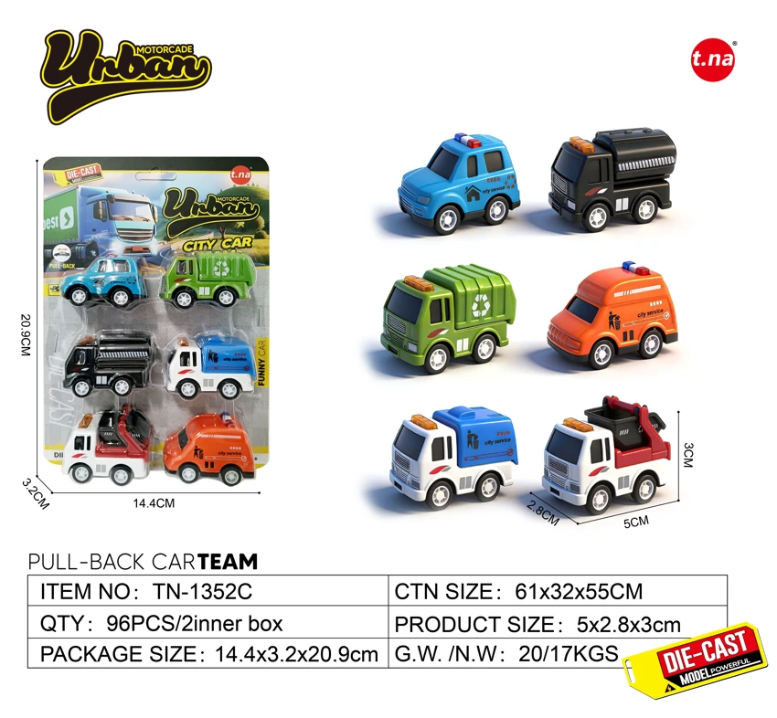Mini Pull-back Alloy Car 6PCS Set - Sanitation Series