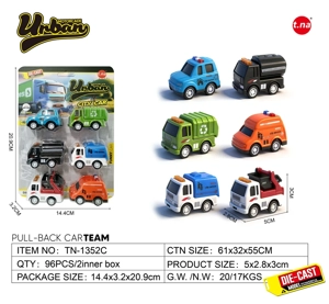 Mini Pull-back Alloy Car 6PCS Set - Sanitation Series
