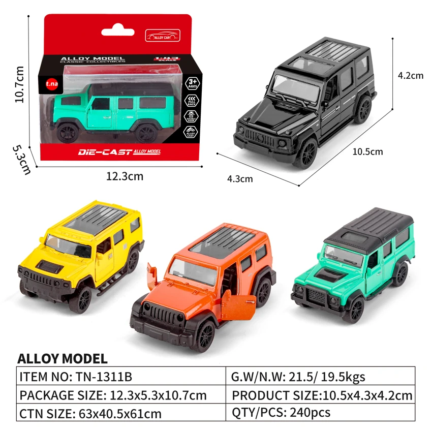 1:43 Alloy Pull-back Jeep Door-openable 4-style Mixed